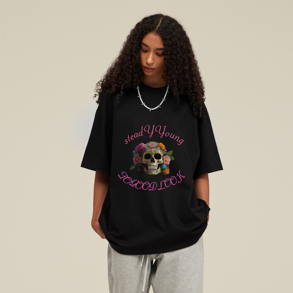 steadYYoung 305GSM Oversized Crew Neck Tee Skull