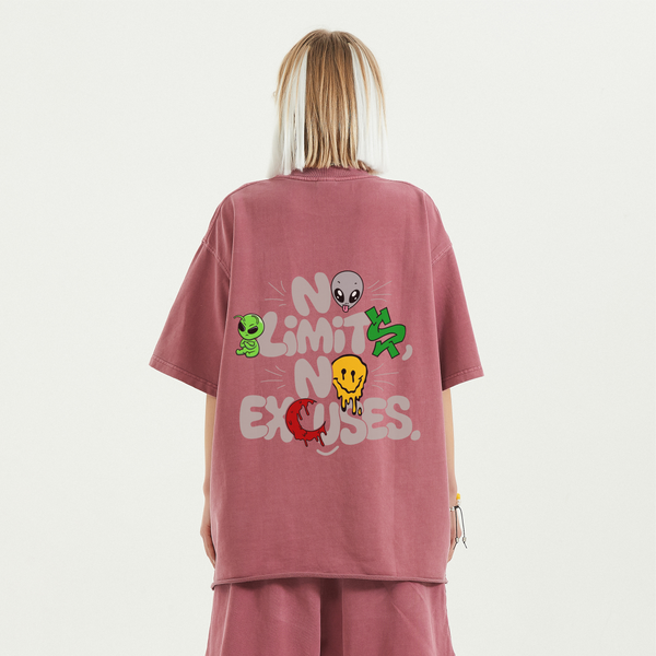 steadYYoung 260GSM Faded Raw Hem Tee Emoji