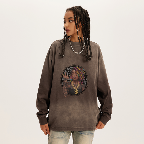 steadYYoung 260GSM Oversized Sun Faded Long Sleeve Top STDY