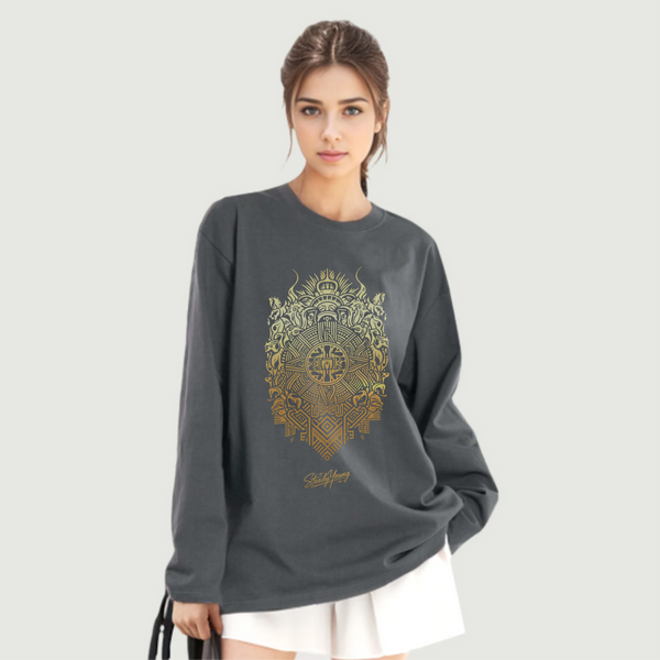 steadYYoung 220GSM Crew Neck Long Sleeve Tee Golden Mandala