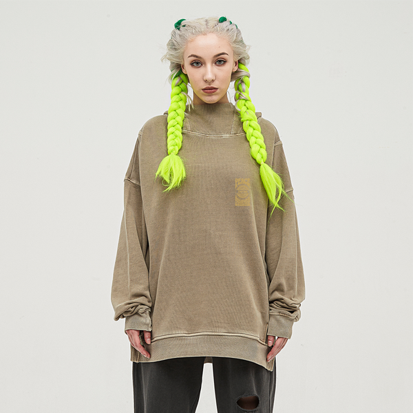 steadYYoung 380GSM Washed Slit Hem Turtleneck Hoodie STDY