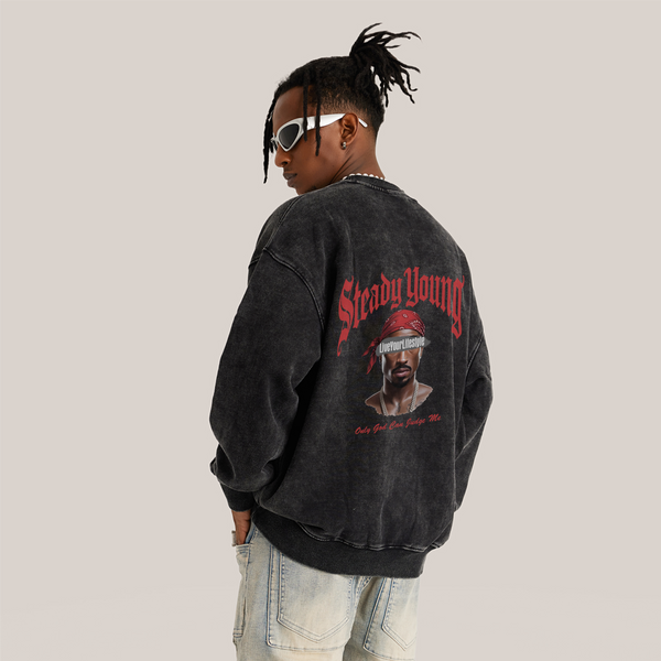 steadYYoung 440GSM Super Heavyweight Oversized Faded Sweatshirt Judge Me