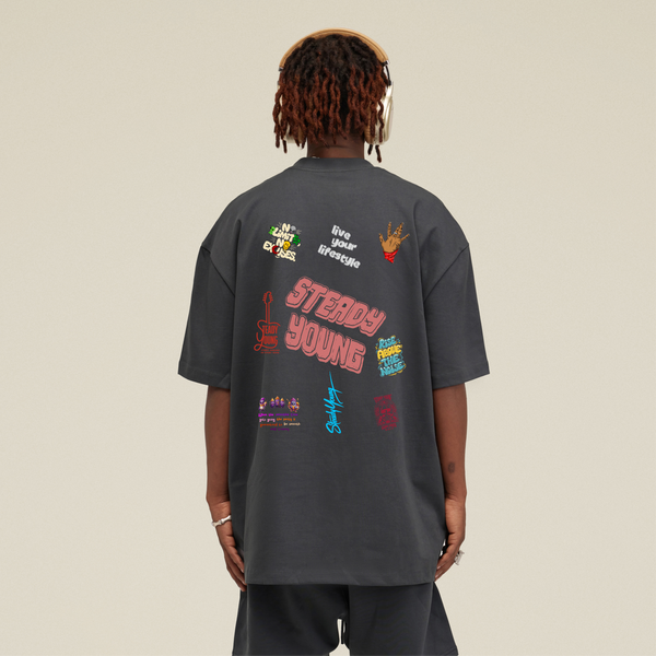 steadYYoung 305GSM Oversized Crew Neck Tee Emoji