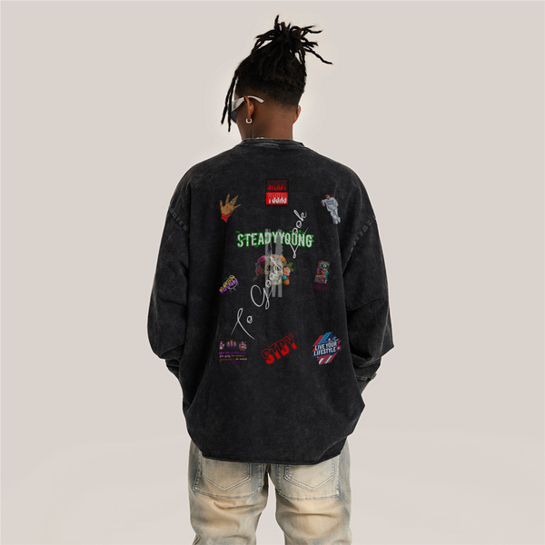 steadYYoung 260GSM Raw Hem Faded Long Sleeve Tee STDY