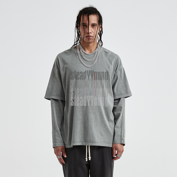 steadYYoung 230GSM Faux-layered Faded Long Sleeve STDY