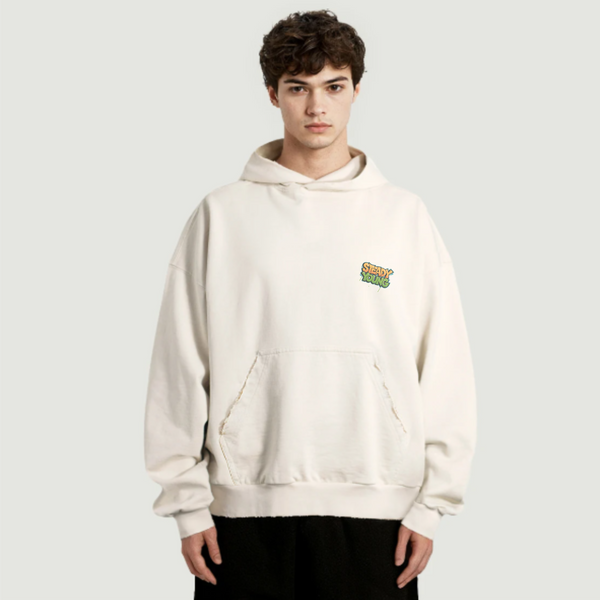 steadYYoung 380GSM Sun Faded Ripped Pocket Hoodie Skull